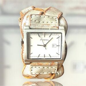 Vintage Fossil 90s Y2K Leather Braided‎ Woven Thick Band Quartz Watch Time Piece